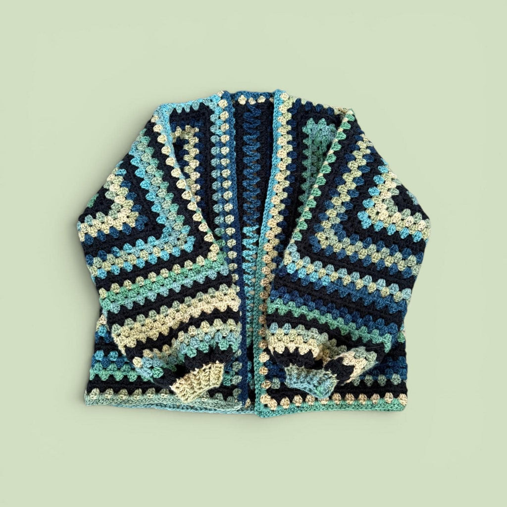 Crochet Hexagon Cardigan – Green & Black, Large