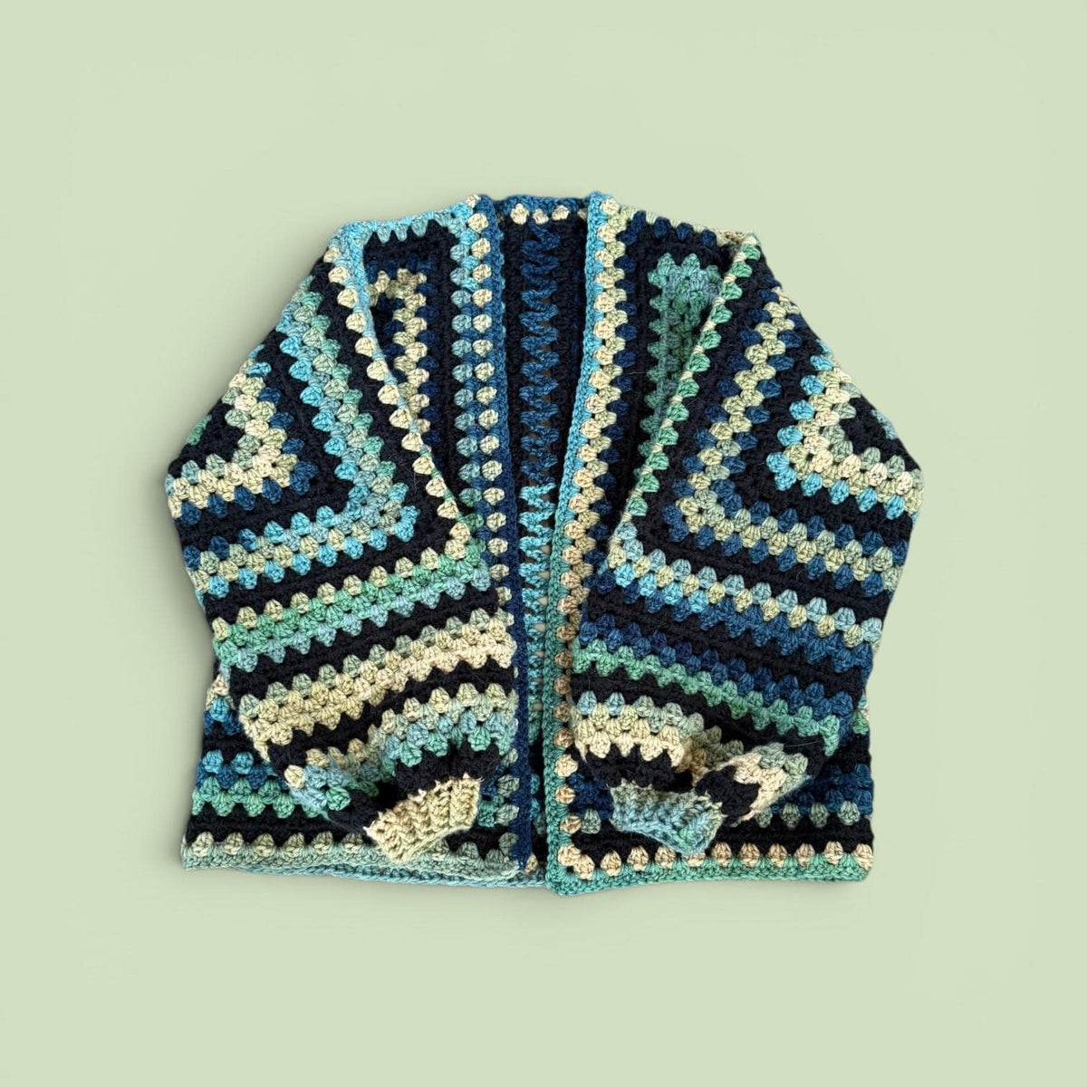 Crochet Hexagon Cardigan – Green & Black, Large