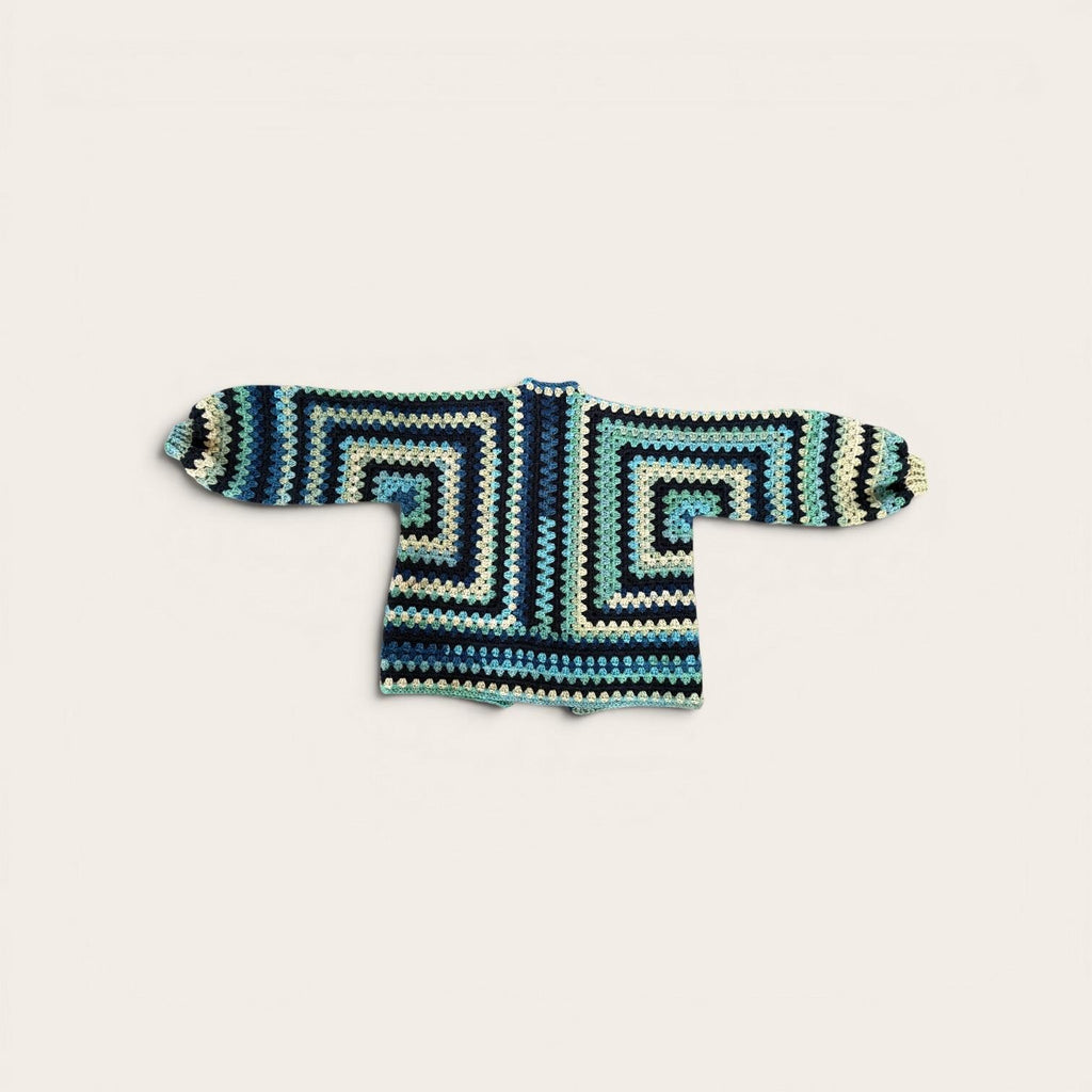 Crochet Hexagon Cardigan – Green & Black, Large
