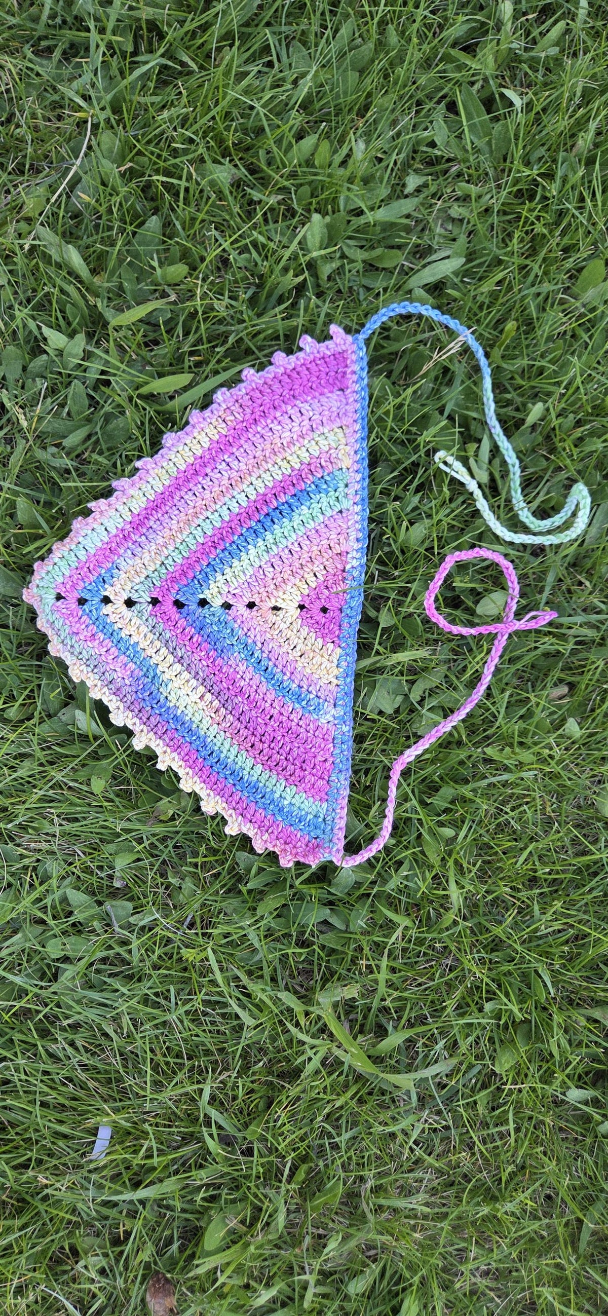 Picot Crochet Cotton Bandana – Pastel Stripes
